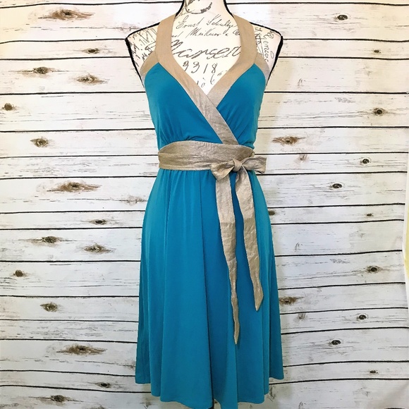 BCBG Paris Halter Blue Goddess Dress NWOT - Picture 4 of 9